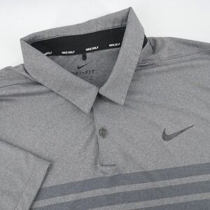 Nike Golf Dri Fit Mens Polo Shirt Gray Striped Short Sleeve XL Performance